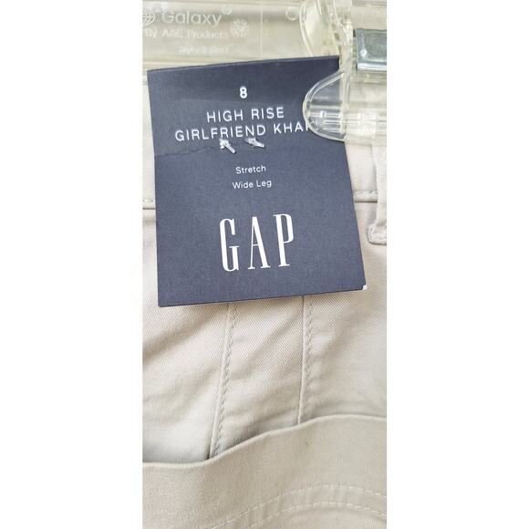 GAP Women's High Rise Girlfriend Khaki Wide Leg Stretch Pants Sz 8 Cotton Beige - Picture 3 of 8